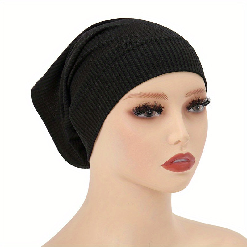 Striped Under Scarf Hijab Cap Solid Knitted Undercap Casual Bonnet