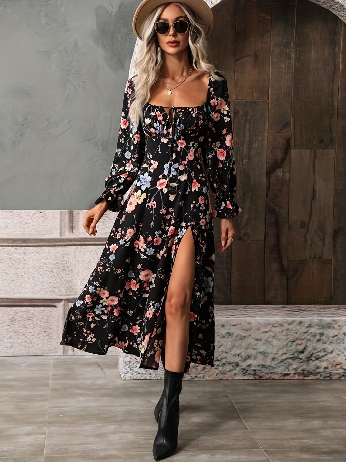 Floral Print Long Sleeve Dress Women's Clothing