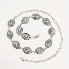 Turquoise Geometric Oval Tassel Chain Belly Chain Belt Dress Accessories