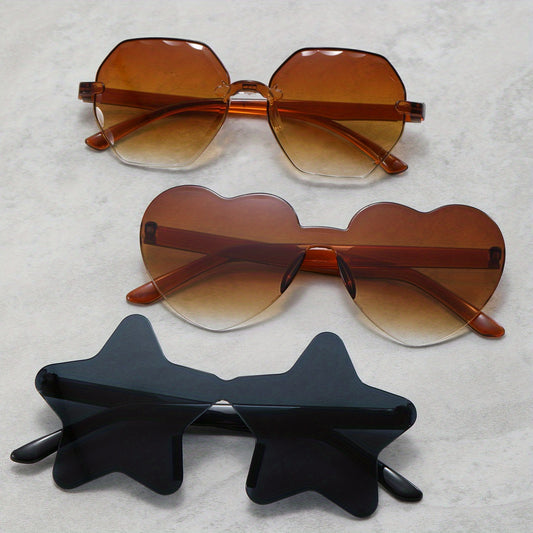 3 Pairs Men's Rimless Sunglasses Pentagram Peach Heart Prom Decoration