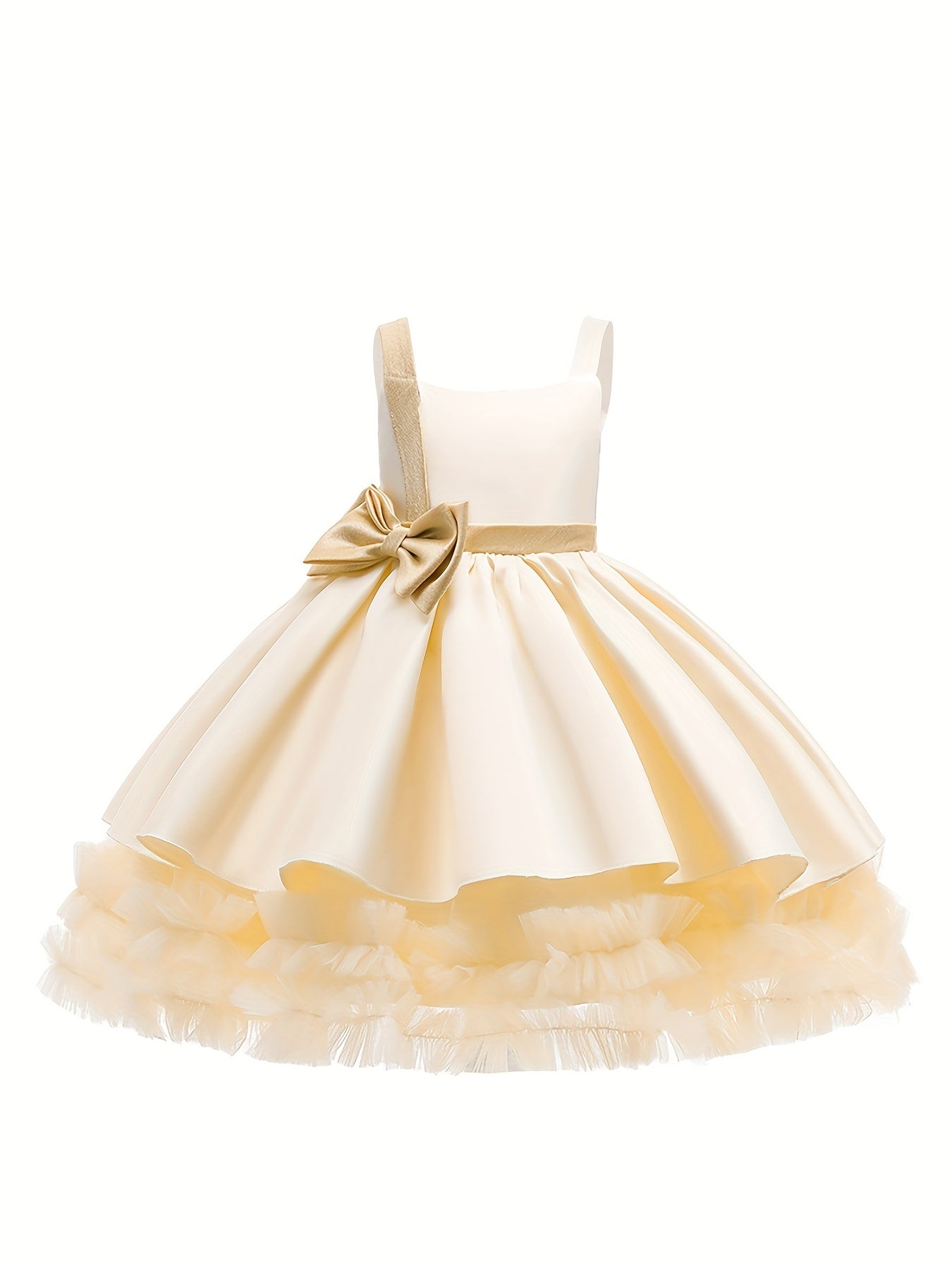 Girls Princess Maxi Dress for Formal Wedding Evening Party with Big Bow