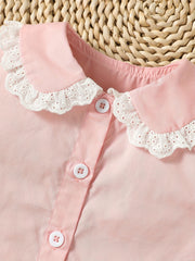 Baby Girls Lace Doll Collar Shirt Ruffled Cuff Short Sleeve Cotton Blouse