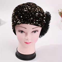 Golden Sequin Beanie Lace Flower Turban Cap Mesh Head Scarf Hijab Chemo Hats