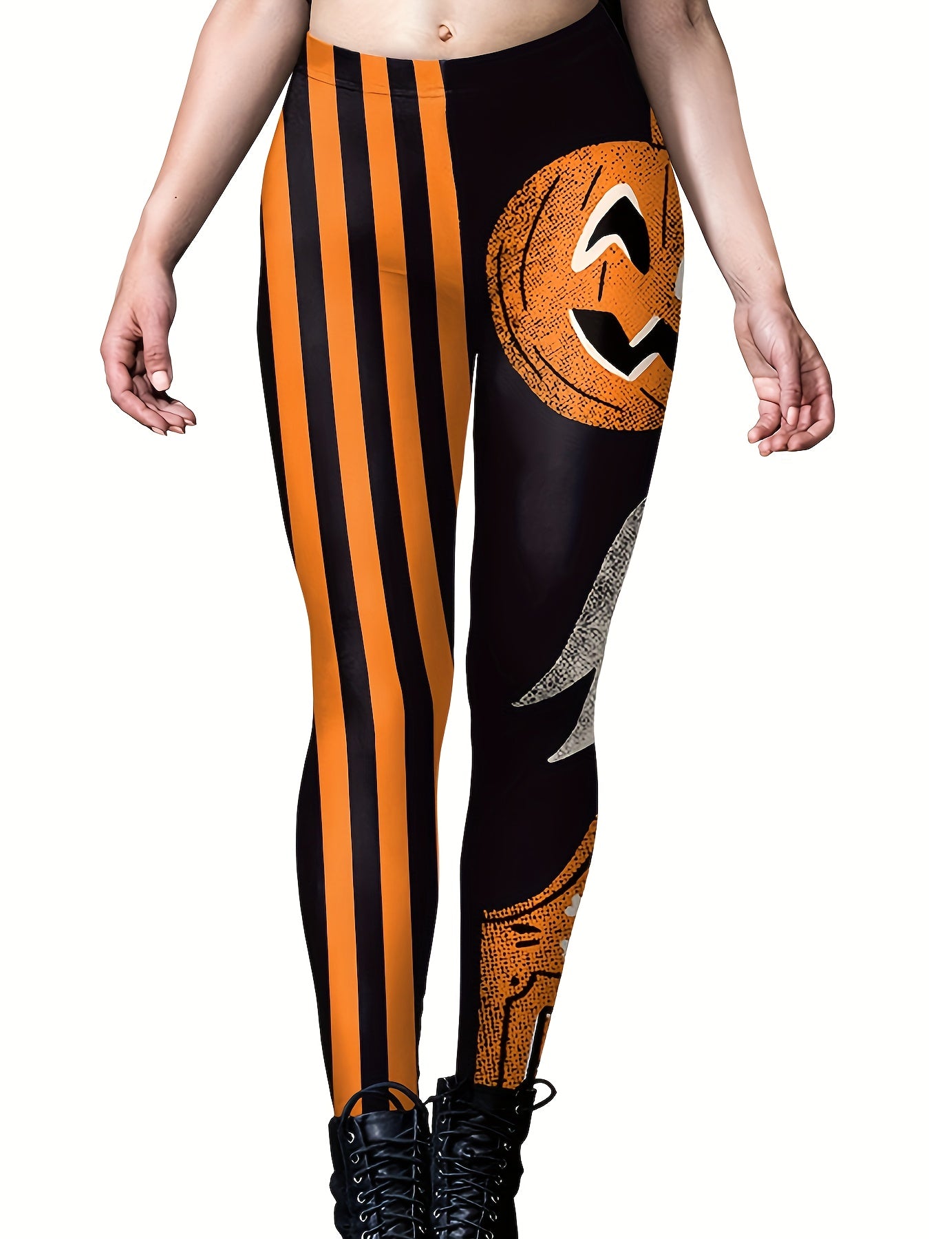 Halloween Pumpkin Print Leggings Stretch Fitness Yoga Pants Women's Activewear