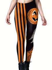 Halloween Pumpkin Print Leggings Stretch Fitness Yoga Pants Women's Activewear