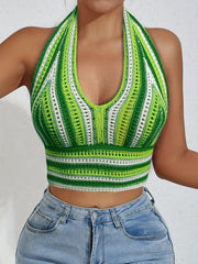 Striped Halter Crop Top Sleeveless Women's Clothing