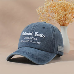 Rock Embroidery Washed Baseball Cap Distressed Sun Hat Adjustable Unisex Dad Hat