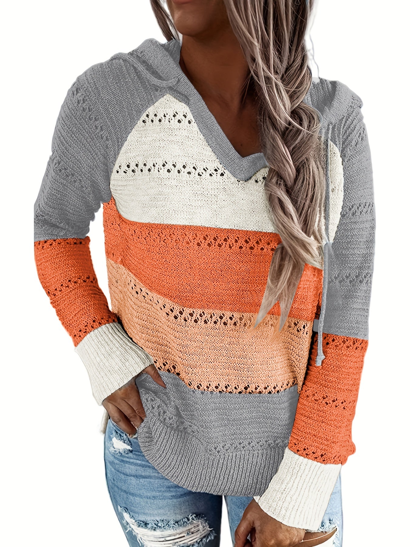 Drawstring Hooded Sweater for Fall & Winter Women's Clothing