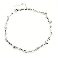Girl's Silver Barbed Wire Necklace Stainless Steel