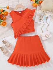 Girls Ruffled Sleeveless Top & Skirt Set for Summer Party