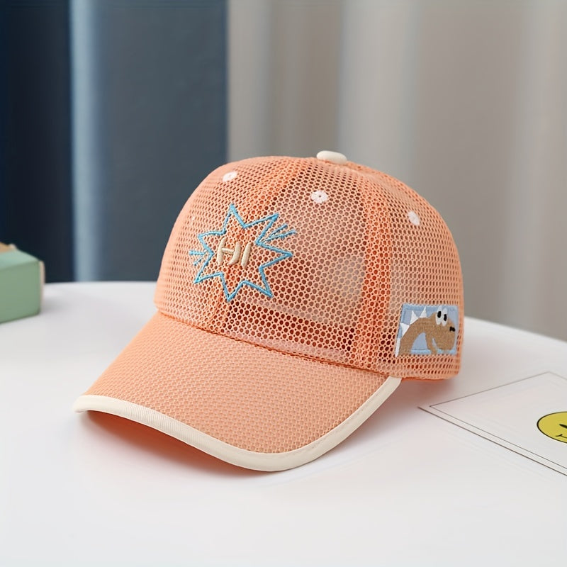 Boys Hi Letter Embroidered Mesh Baseball Cap Adjustable Sun Hat