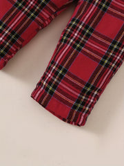 Baby Girls 2pcs Casual Shirt With Bow Plaid Bib Pants Set