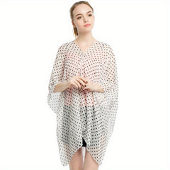 Dotted Chiffon Shawl Bikini Cover Up Windproof Cape