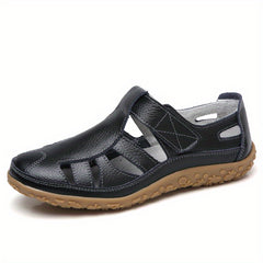 Women's Retro Flat Sandals Closed Toe Solid Hook & Loop Non Slip Shoes