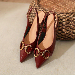 Chunky Heeled Pumps Ankle Strap Metal Buckle High Heels