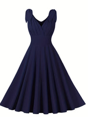 High Waist A-line Dress V Neck Sleeveless Party Casual Dress
