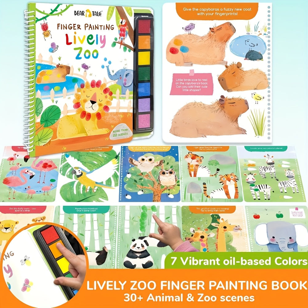 Lively Zoo Finger Painting Book 30 Scenes Washable Non Toxic Quiet Book