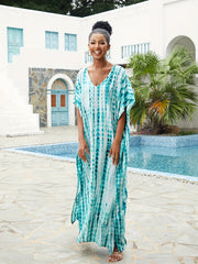 Women's Plus Tie Dye V Neck Bat Sleeve Maxi Cover Up Dress