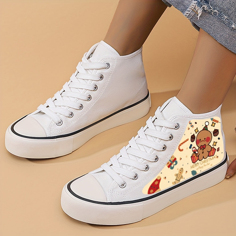 Christmas Cartoon Print High Top Canvas Sneakers