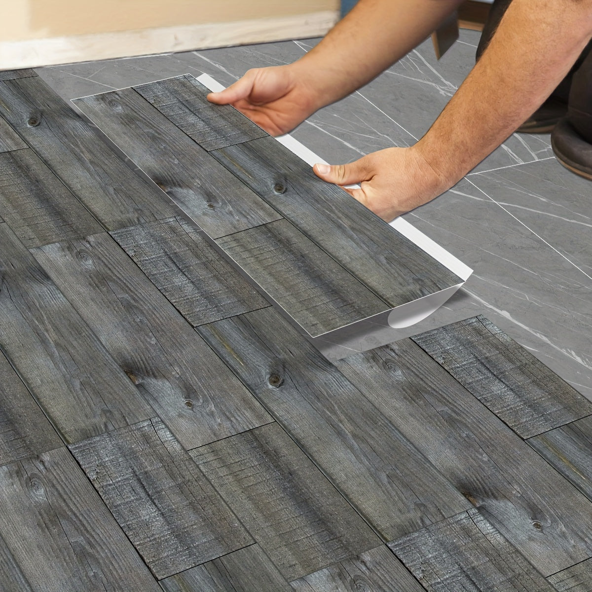 5pcs Wood Pattern Adhesive Floor Tiles 0.7mm PVC Flooring