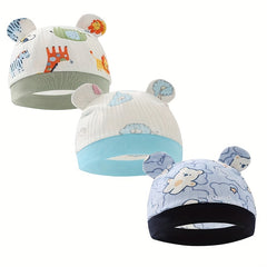 3pcs Newborn Baby Hat With Bear Ears Infant Beanie Caps 0-3 Months