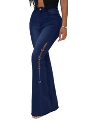 High Waist Flare Jeans High Rise Slash Pockets Bell Bottom