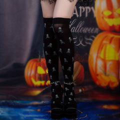 Skull Print Y2K Over The Knee Socks