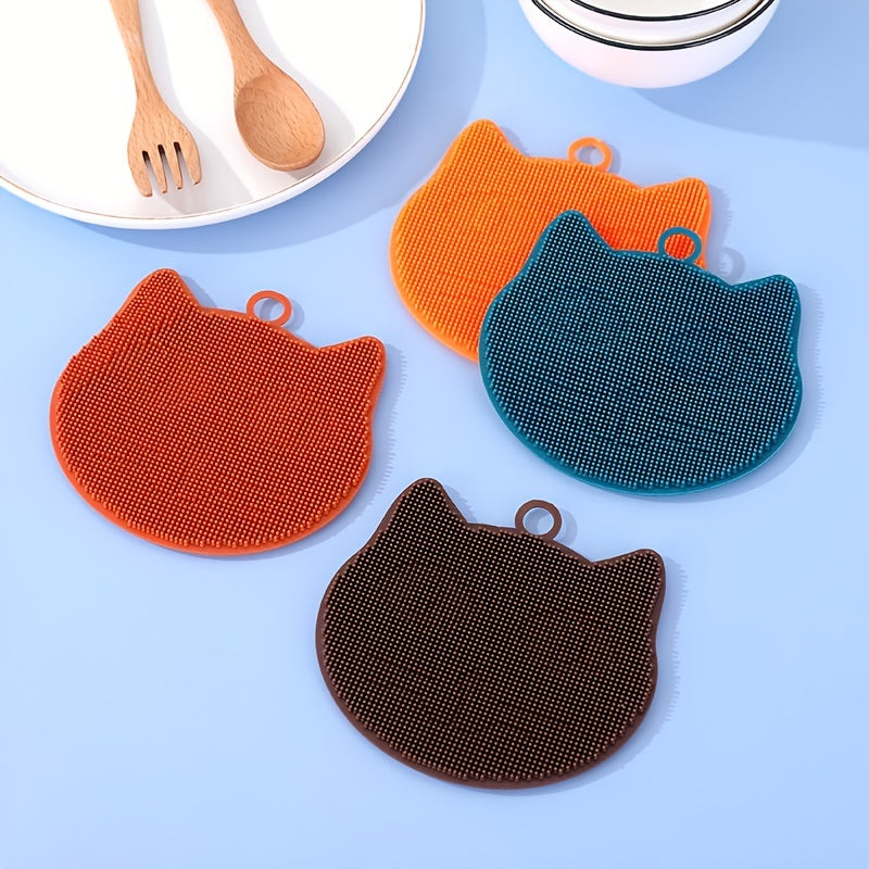 Reusable Silicone Cat Shape Cleaning Sponges for Dishes and Kitchen Supplies