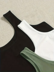 3 Pack Plus Size Casual Tank Top Set Women's Plus Solid Ribbed