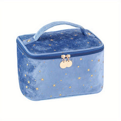 Velvet Makeup Bag with Handle Cosmetic Bags Star Pattern Toiletry Travel Bag