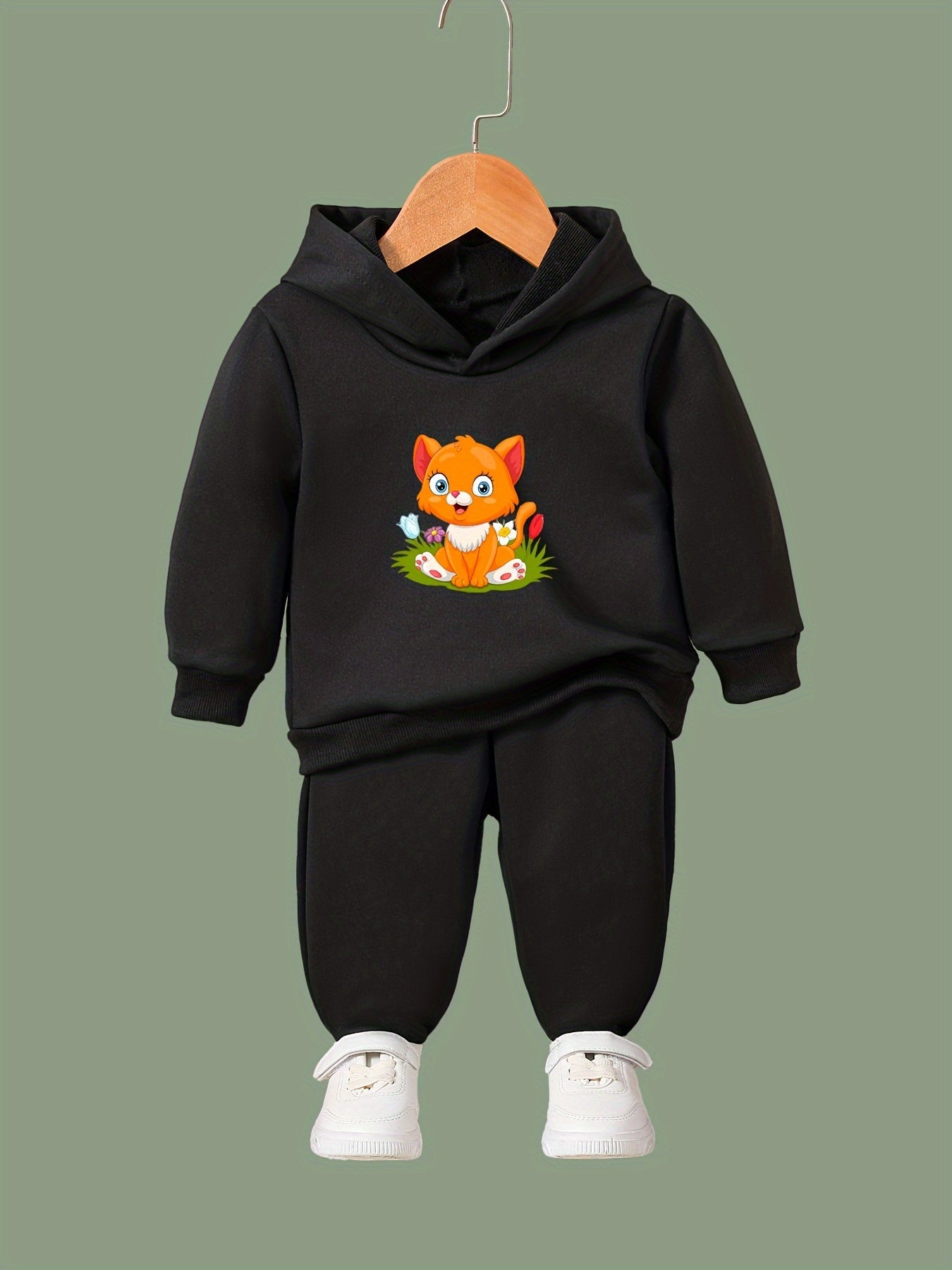 Kitty Print Hoodies Pants Set for Girls Boys Spring Fall Sports Gift
