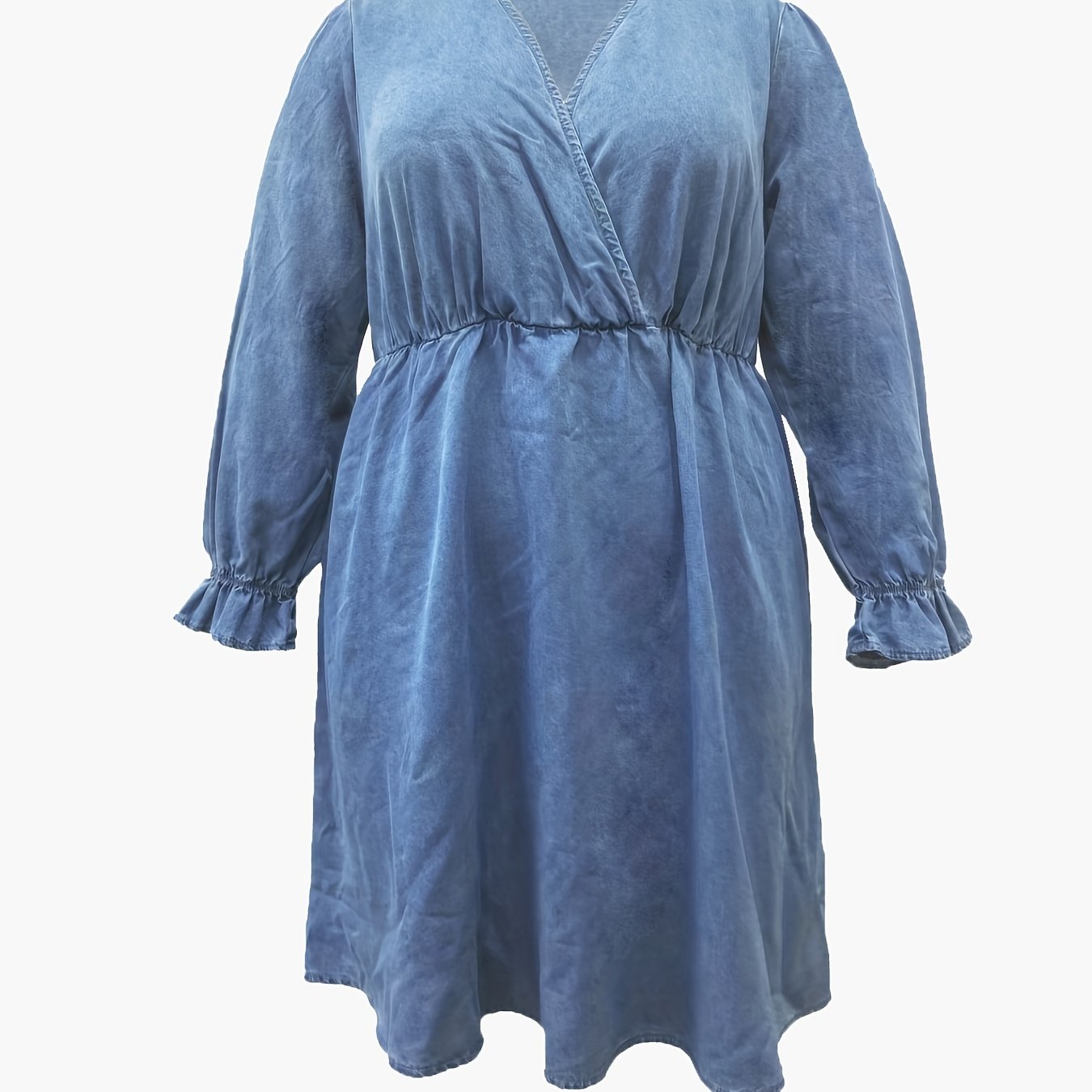 Denim Dress Women's Plus Flounce Sleeve L