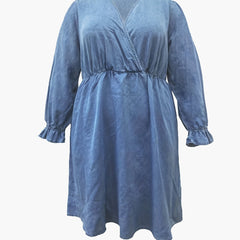 Denim Dress Women's Plus Flounce Sleeve L