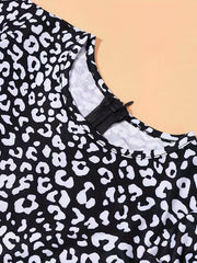Vintage Leopard Dress Short Sleeve Casual Dress For Summer