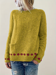 Lip Pattern Crew Neck Long Sleeve Sweater