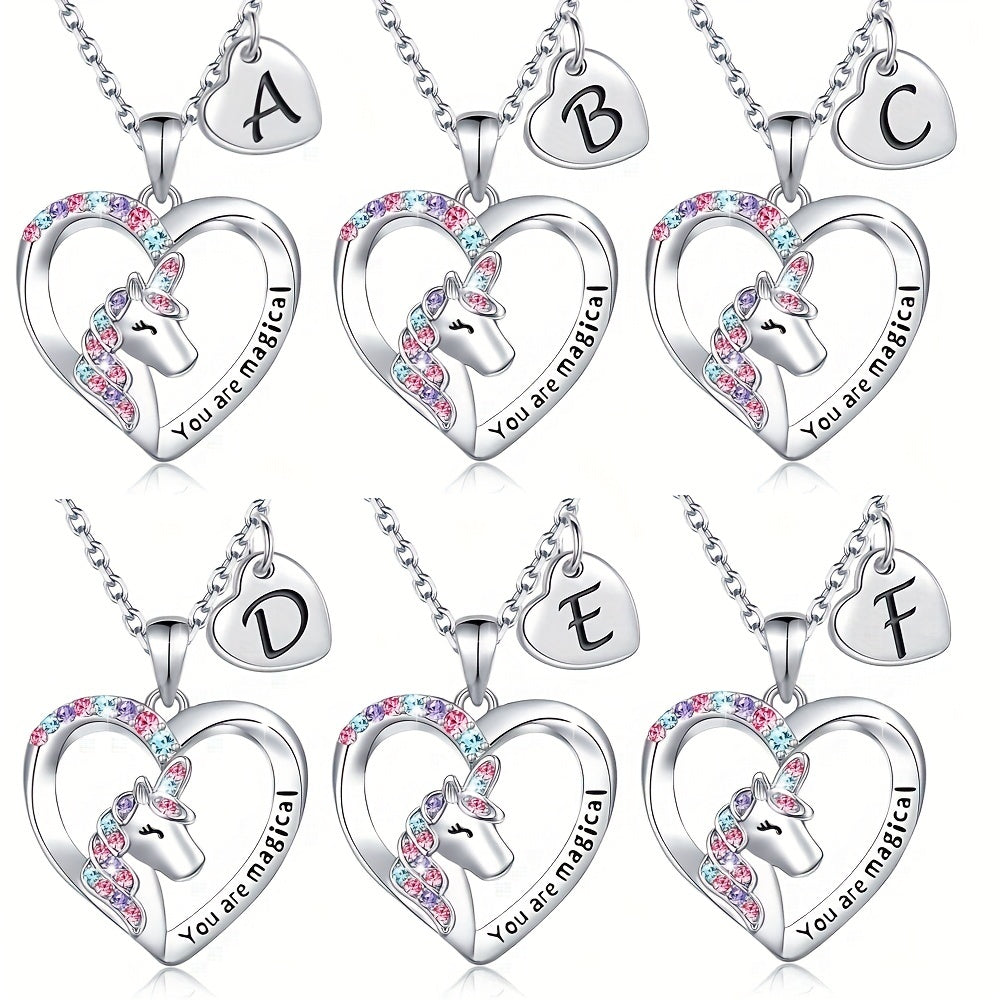 Heart Unicorn Pendant Necklace for Girls