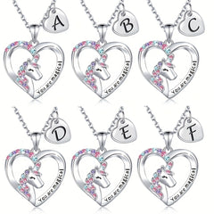 Heart Unicorn Pendant Necklace for Girls