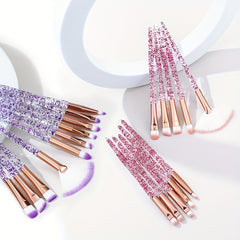 10pcs Crystal Glitter Makeup Brush Set Eye Shadow Eyebrow Blending Power