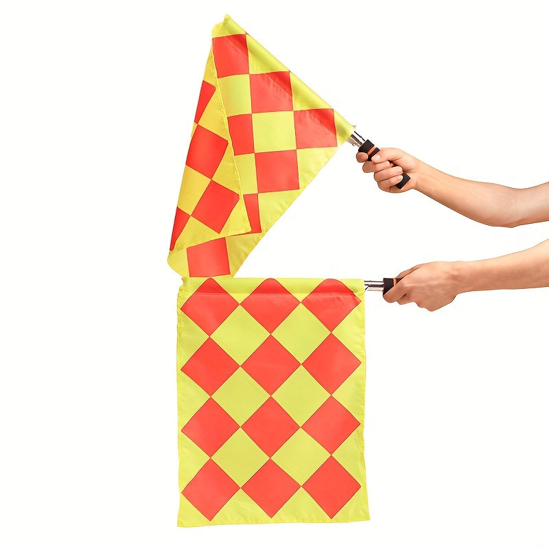 2pcs Soccer Referee Flags Red Yellow Checkered Command Hand Flags