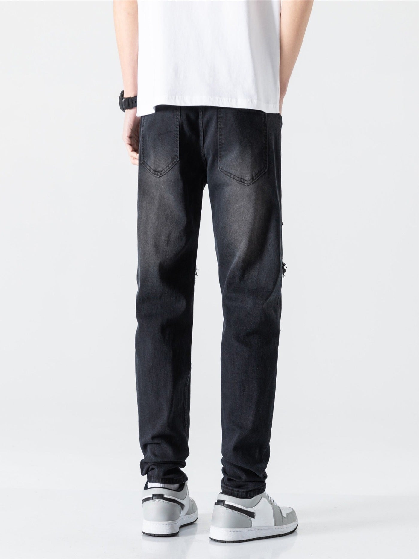 Solid Ripped Long Length Jeans