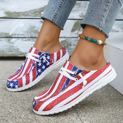 Women's Flag Pattern Flat Loafers Slip On Canvas Shoes