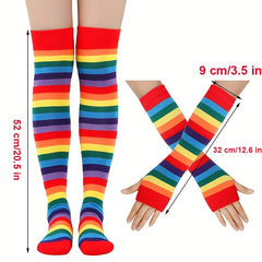 Striped Rainbow Knit Stockings & Gloves Set
