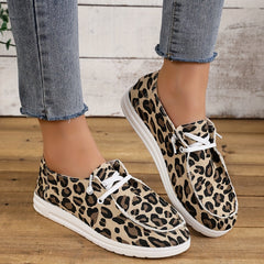 Leopard Print Canvas Shoes Lace Up Lightweight Outdoor Loafers