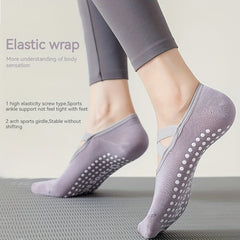 Women's Non Slip Yoga Socks w/ Extra Grips, Cross Strap Design