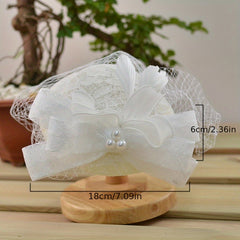 Veil Lace Fascinator Hats Faux Pearl Bowknot Decor Derby Hats