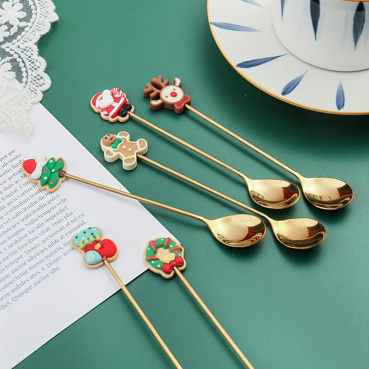 6pcs Dessert Cutlery Set Golden Christmas Cartoon Fork Spoon Set