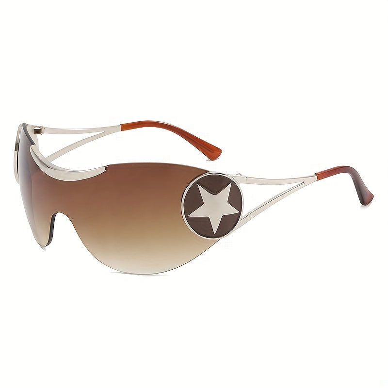 Y2K Star One piece Sunglasses Wrap Around Aviator UV400 Sun Shades
