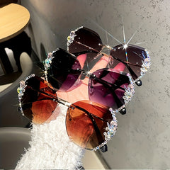 Rhinestone Rimless Sunglasses Gradient UV400 Beach Party Glasses