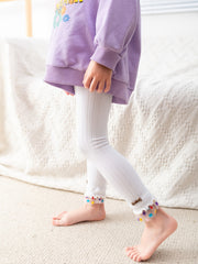 Girls Stretch Leggings Vertical Stripes Bow Tulle Splicing Footless Tights