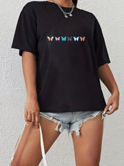 Butterfly Print Casual Sports T shirts Solid Crew Neck Hip hop Summer Tee